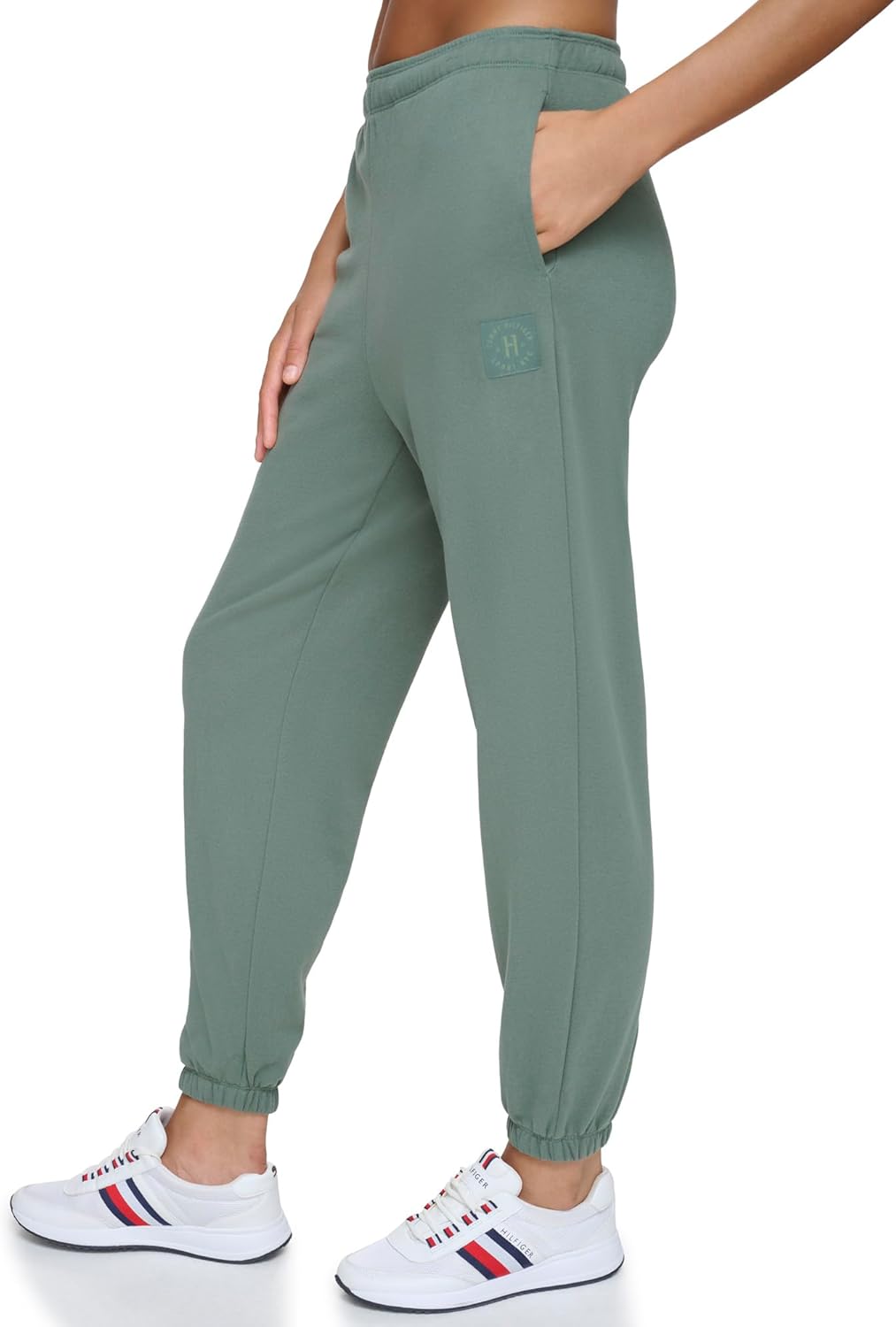 Tommy Hilfiger Womens Monochromatic Logo Patch Fleece Jogger - Image 4