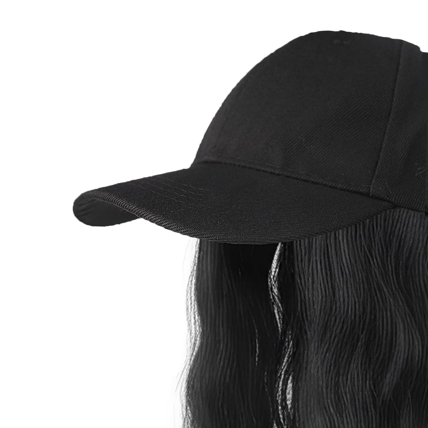 Black Baseball Cap Wig Hat with Hair Extensions Adjustable Hat Attached 24" Long Wavy Hairpieces Synthetic Wig Long Curly Wave Hairpiece Hats for Women Girls Daily Use
