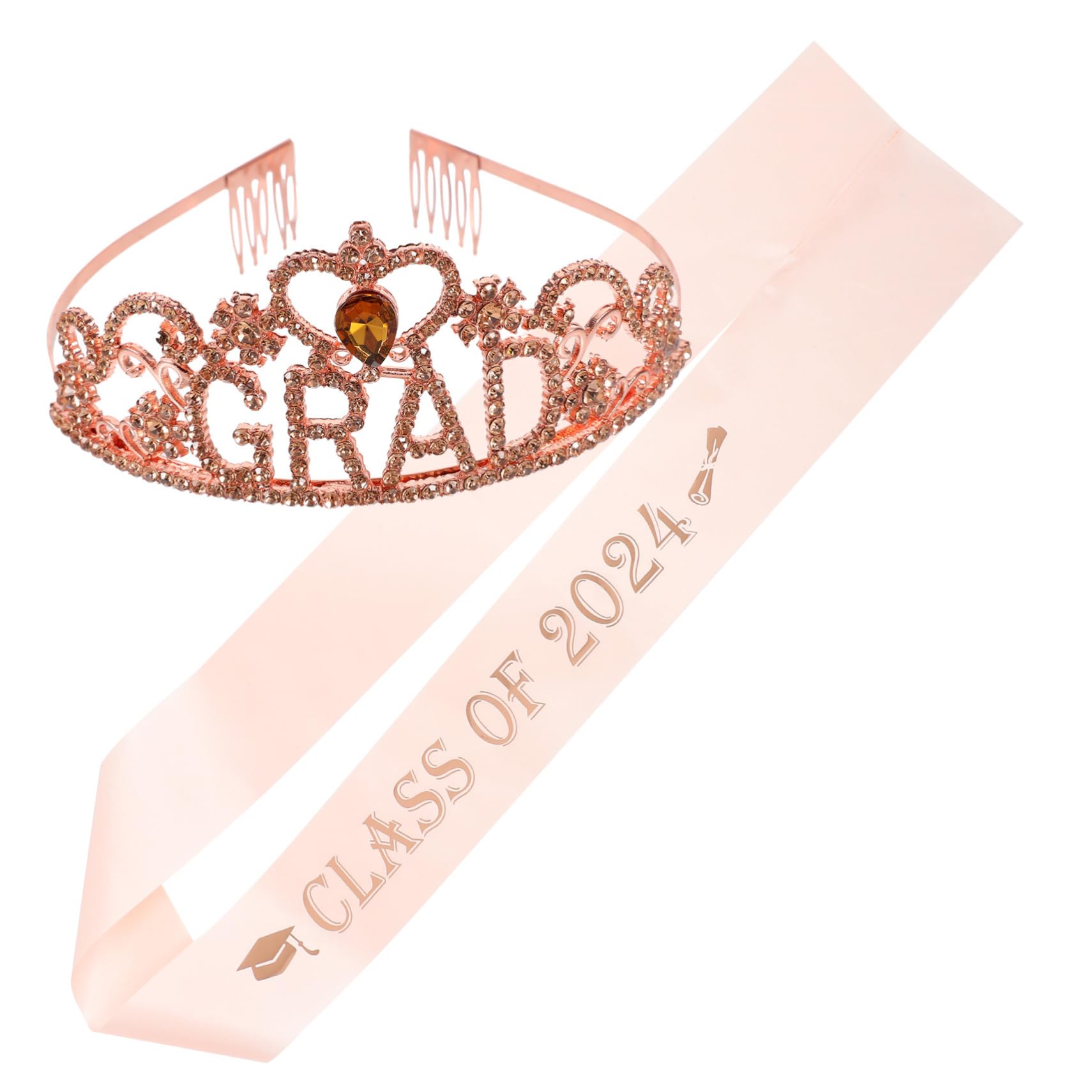 Zerodeko 4 Sätze Abschlusskrone und Schärpe Roségoldene Krone Schärpe für Abschlussfeiern Fotorequisiten Bequemes Hochwertiges Material Graduierte