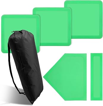 5 Pcs Green Rubber Base Set, Throw Down Baseball Bases with Home Plate and Pitching Rubber, Complete with Storage Bag for Backyard Practice, Suitable for Baseball Softball Kickball