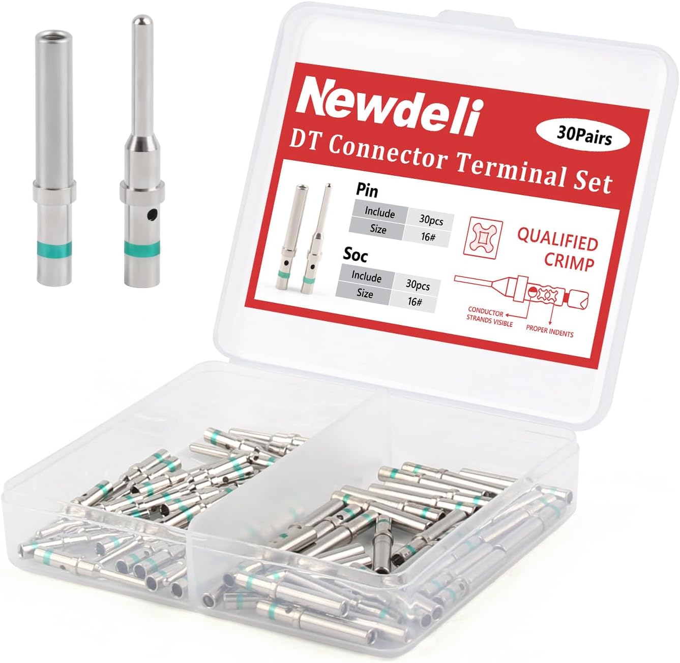 Newdeli 30 Pairs Deutsch DT Connectors Size 16 Solid Contacts, 0460-215-16141 Male Pins / 0462-209-16141 Female Sockets, 14-20 AWG Wire Gauge Solid Contacts Terminal Kit