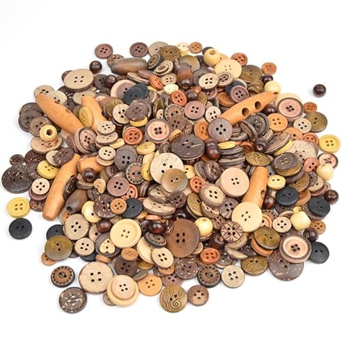 Youery 600 Stück Holzknöpfe Kokosknöpfe Kinderknöpfe Knöpfe Scrapbooking Kinder Kleidung Deko Kunststoff DIY Basteln Nähen,2/4 Löcher Natur Holz Knöpfe Cover