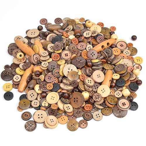 Youery 600 Stück Holzknöpfe Kokosknöpfe Kinderknöpfe Knöpfe Scrapbooking Kinder Kleidung Deko Kunststoff DIY Basteln Nähen，2/4 Löcher Natur Holz Knöpfe