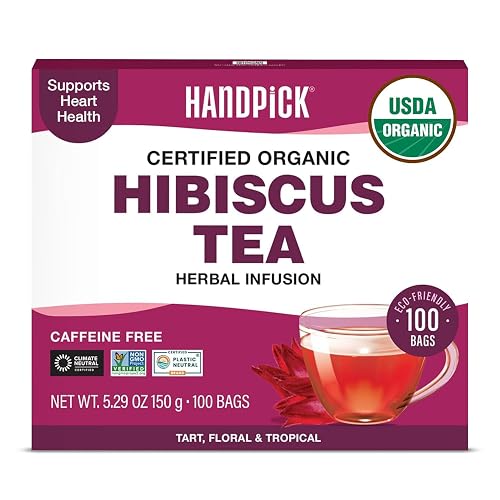 HANDPICK Organic Hibiscus Tea (100 Tea Bags) Pure Indian Hibiscus
