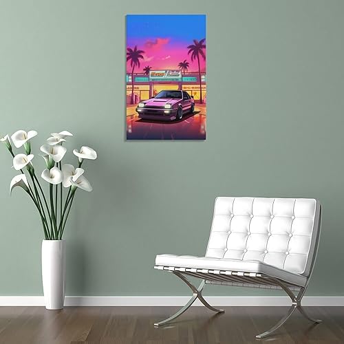 Miniatura 5 de Ae86 Neon Synthwave Retro JDM - Póster de pared para automóvil, póster e impresiones para colgar para dormitorio, aula, dormitorio, sala de estar,