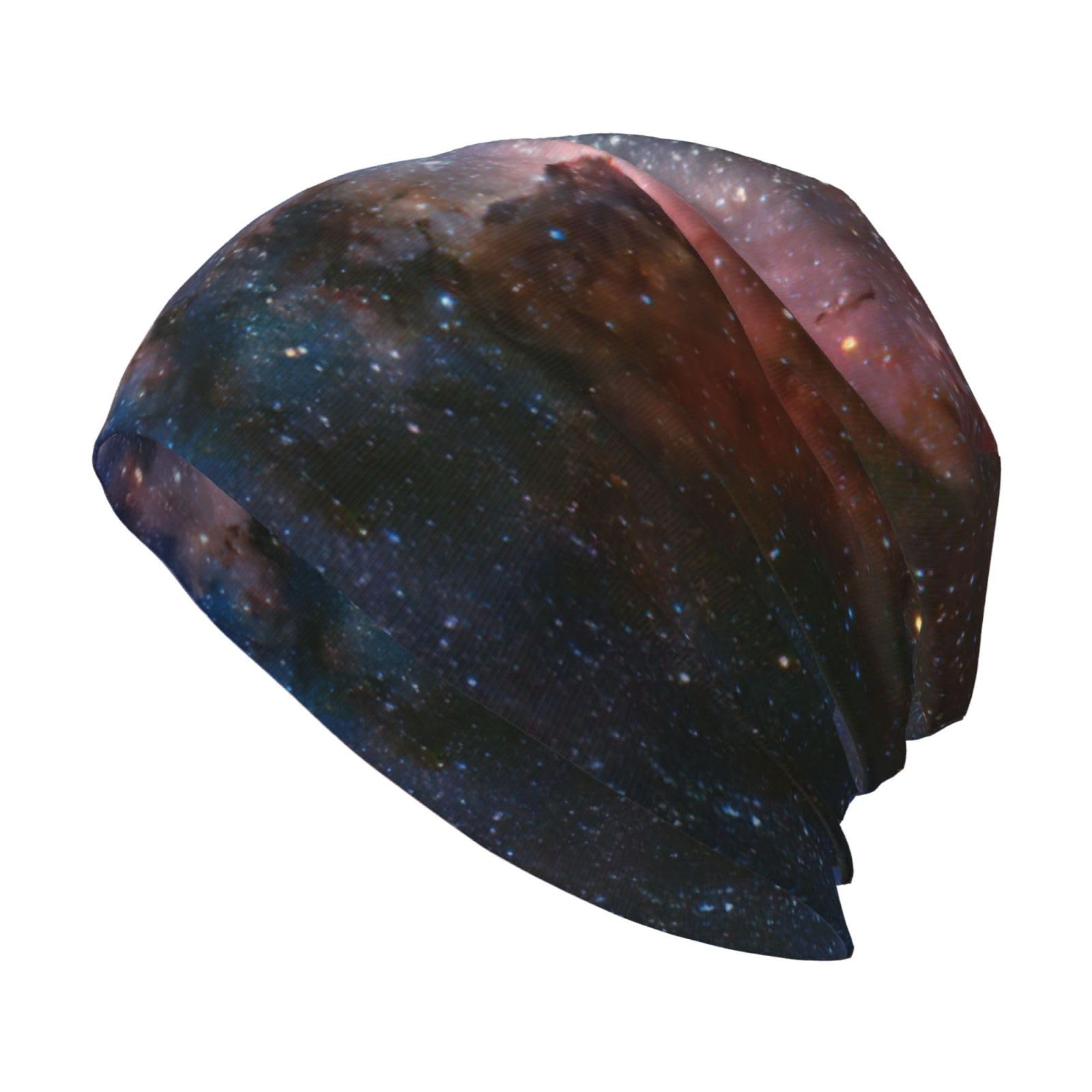 DUWAA Carina Nebula Space Print Warm Knitted Slouchy Beanie, Winter Knit Beanies, Beanie for Men Women Unisex Knit Cuffed Black