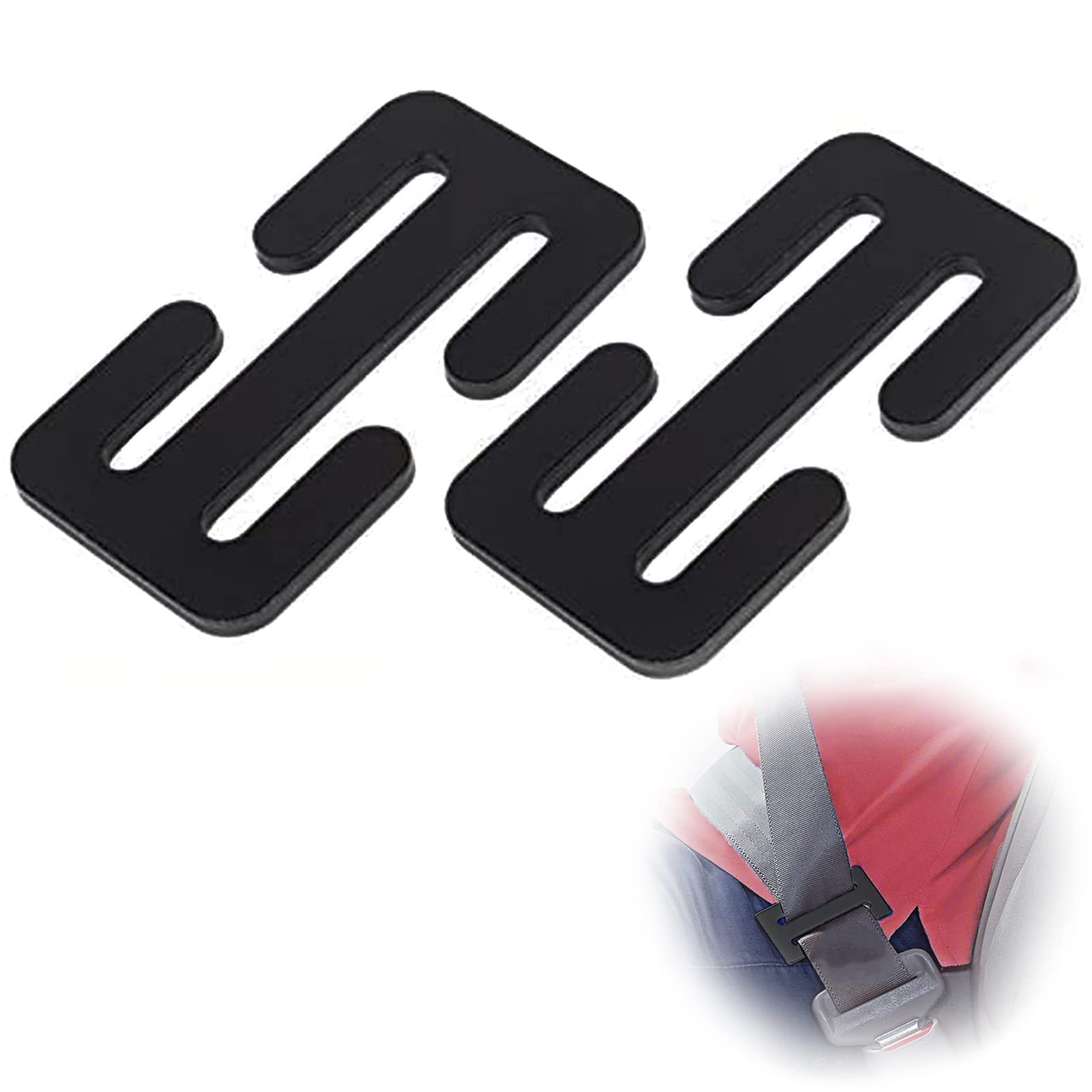 KASTWAVE 38MM Metal E-shaped Seat Belt Adjustment Buckle, 2 Pack Shoulder Strap Positioner Car Child Safety Seat Locks Clips Hardware Accessories (Black)