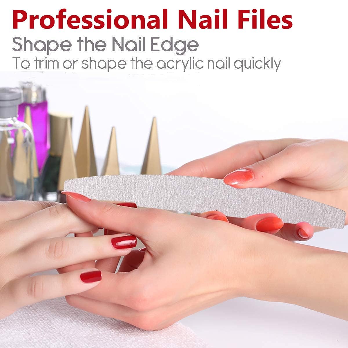 25PCS Nail Files Nail Shaper Professional Nail File Set, Curved Fingernail Files Strips Board, 100/180 Grit Double-Sided Emery Manicure Tools for Home and Salon Use (halfmoon, 25, count) 3