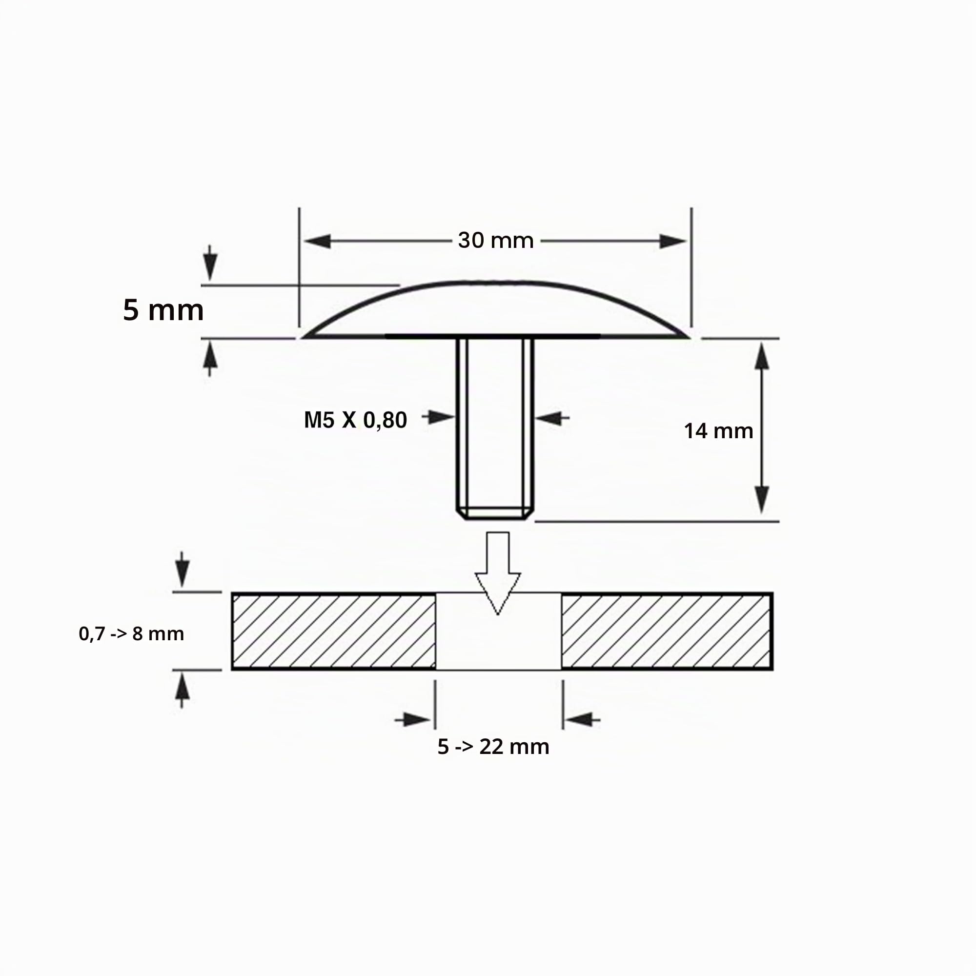Restagraf - Cache à Visser pour Trou Fileté de Diamètre 5 à 22 mm - Bouchon de Finition - Acier - Protection pour Carrosserie, Habitacle - Réf. 964 - Sachet de 3