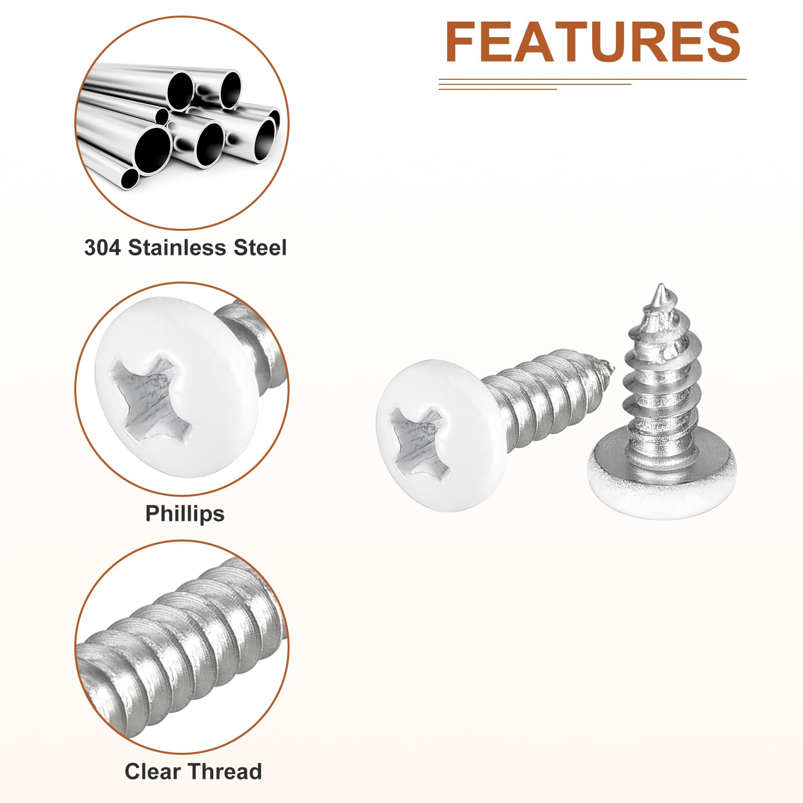 DTGN #8x1/2" White Screws 100Pack - 304 Stainless Steel Pan Head Phillips Sheet Metal Screw Self-tapping Screw Wood Screws - Image 4