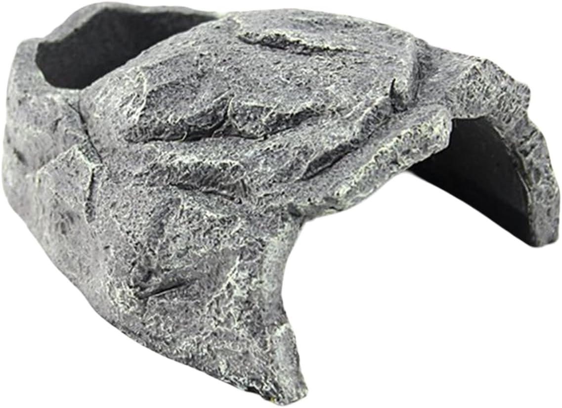 Reptile Cave Resin Rock House Ornament | Reptile House for Lizards Snake Amphibian Terrarium Fish Tank Basking Habitats