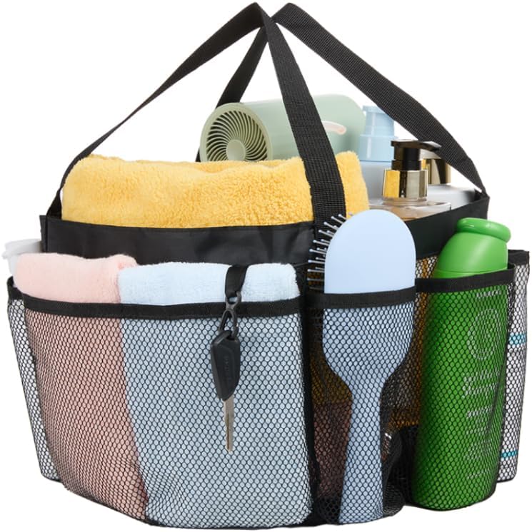 Mesh Shower Caddy Portable for College Dorm Room Essentials,upgraded keychain with 8 pockets,large capacity shower basket,quick drying and hanging,suitable for dormitories,fitness,travel,beach camping