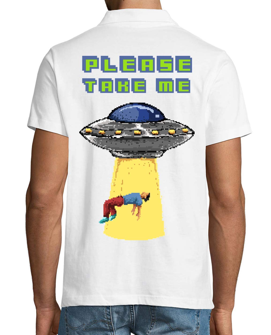 8 Bit Pixel Art Alien Abduction UFO Men's Polo T-Shirt