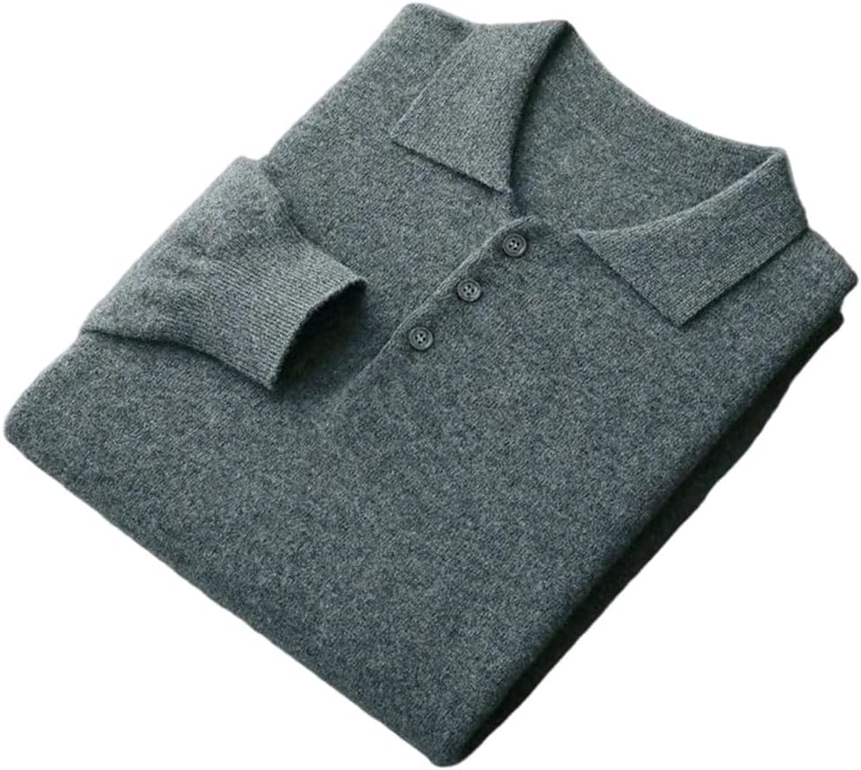 Men's Wool Sweater Solid Buttoned Knit Pullover Polo Collar Casual Warm Jumpers Tops