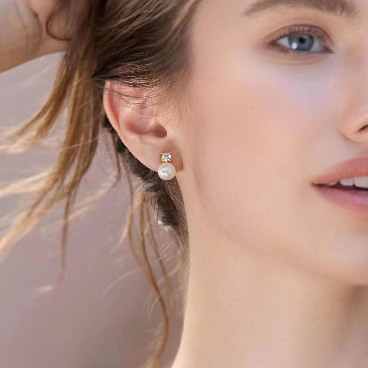 925 Sterling Silver Post Simulated Pearl Earrings Imitation CZ Diamond Pearl Stud Earrings Bridesmaid Wedding Earrings Women Jewelry Gifts 6mm/8mm/10mm - Image 2