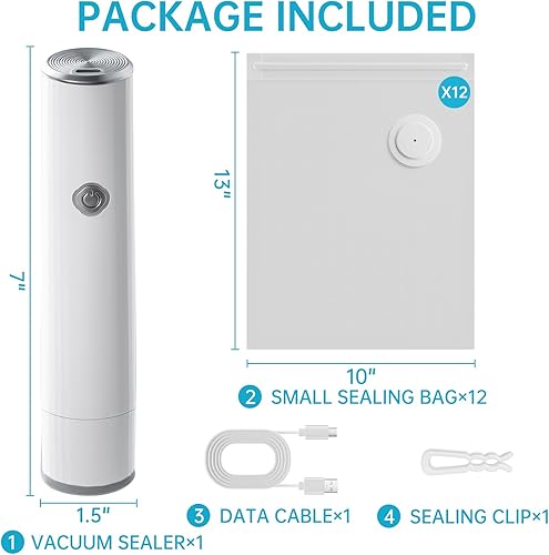 Miniatura 8 de Sellador al vacío, sellador al vacío de mano para alimentos, máquina selladora al vacío compacta con 12 bolsas de vacío reutilizables, juego de