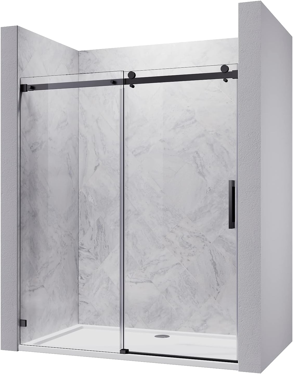 SUNNY Shower Door Frameless Sliding Shower Doors 60 in. W x 72 in. H,5/16" Clear Tempered Glass