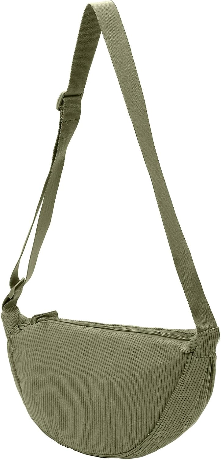 Borsa a tracolla in velluto a coste a mezzaluna per donna e uomo, borsa a tracolla da viaggio leggera