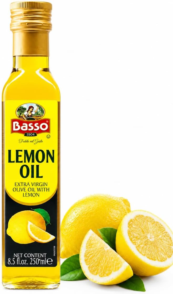 BASSO 1904 - Lemon Oil, Infused Premium Extra Virgin Olive Oil, 8.5 Fl Oz (250 ml), Finishing, Cooking, Dipping, Dressing, and Tasting