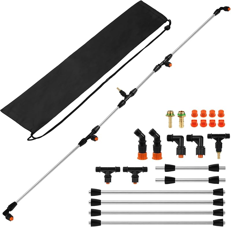 Varilla de pluma pulverizadora de polietileno con 4 boquillas, soporte de pulverización con múltiples boquillas para mochila | con accesorio de latón de 1/4" 3/8", pluma pulverizadora equipada con dos tipos de boquillas, varilla de bricolaje de hasta 74,8" para riego de tractores