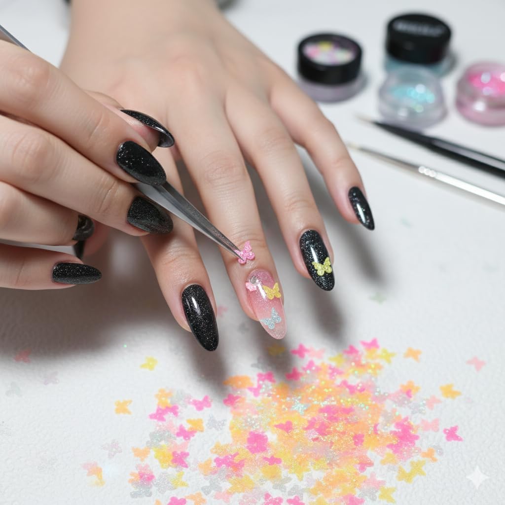 1800PCS Butterfly Nail Art Charms Small, Cute Bulk DIY Glitter Sequins for Crafts, 3D Nail Charms Supplies for Women Decorations Accessories 5mm