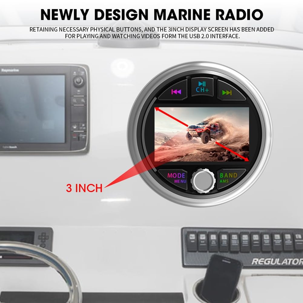 MP5 Marine Stereo IPX5 Wasserdichtes Bootsradioplayer Bluetooth FM/AM RDS Audio für Yacht, Messgerät, ATV, UTV, Wagen, Motorrad
