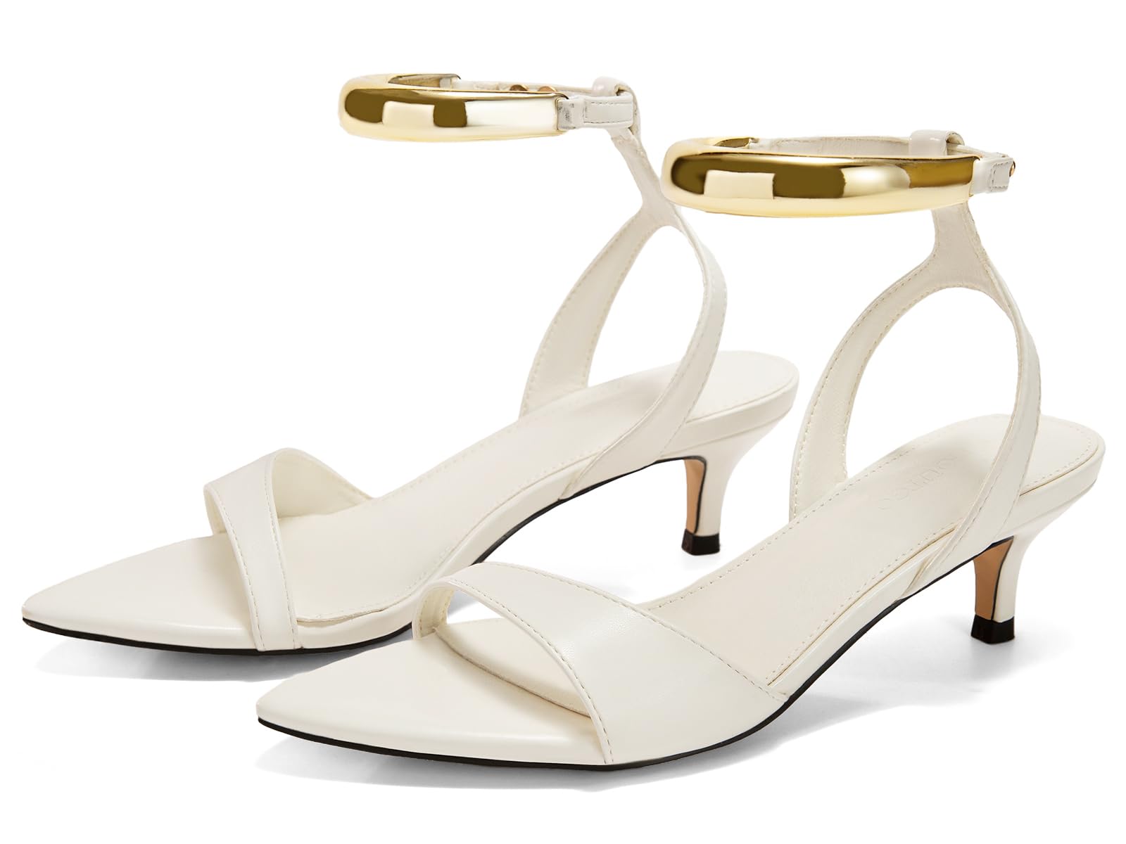 Coutgo Womens Low Kitten Heels Sandals Strappy Pointed Open Toe One Strap Metal Summer Dress Shoes