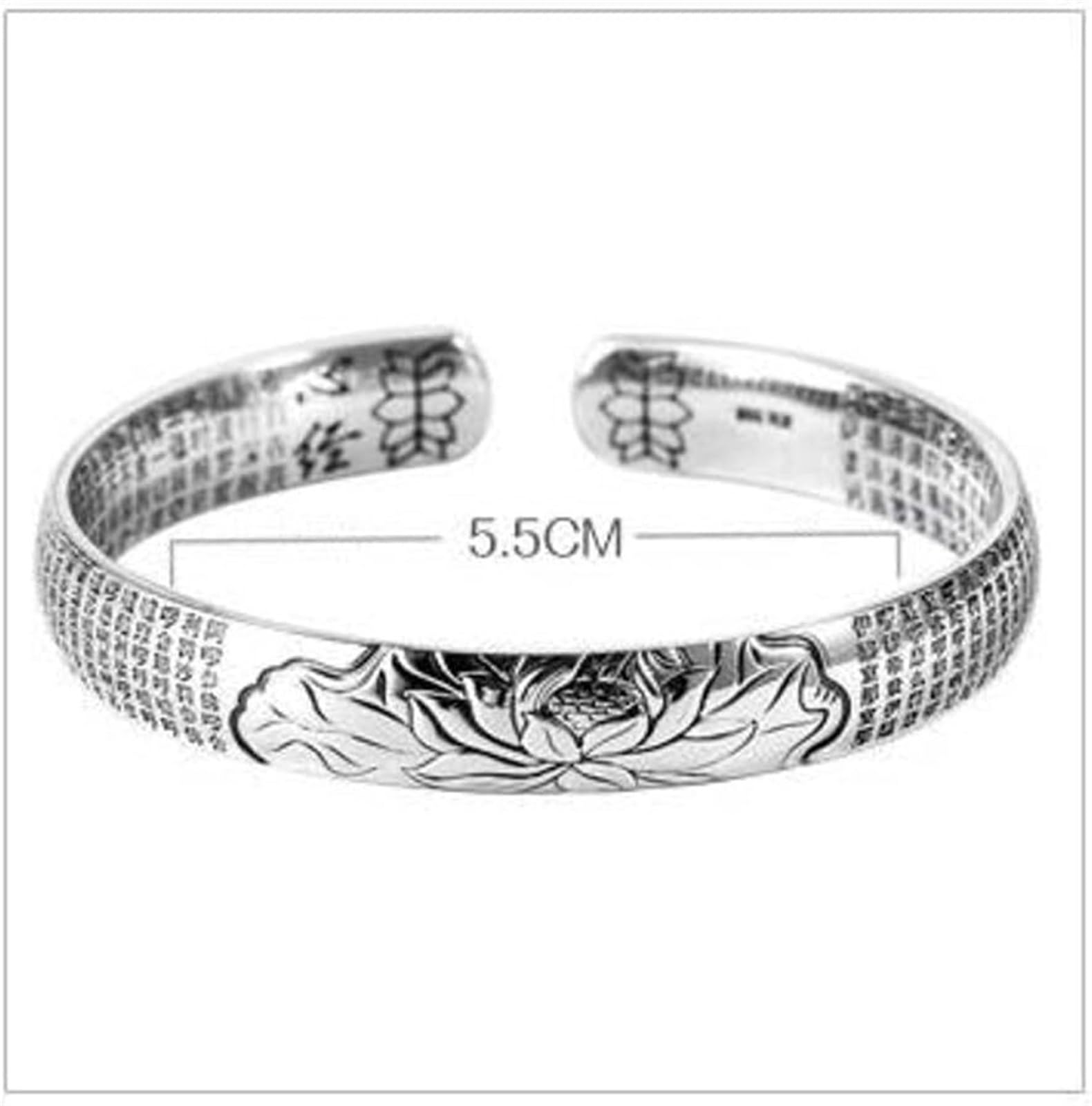 Bracciale in argento, bracciale rigido alla moda, braccialetto in argento S999 Bracciale aperto semplice femminile buddista con scrittura in argento. I braccialetti possono essere regalati a qualcuno
