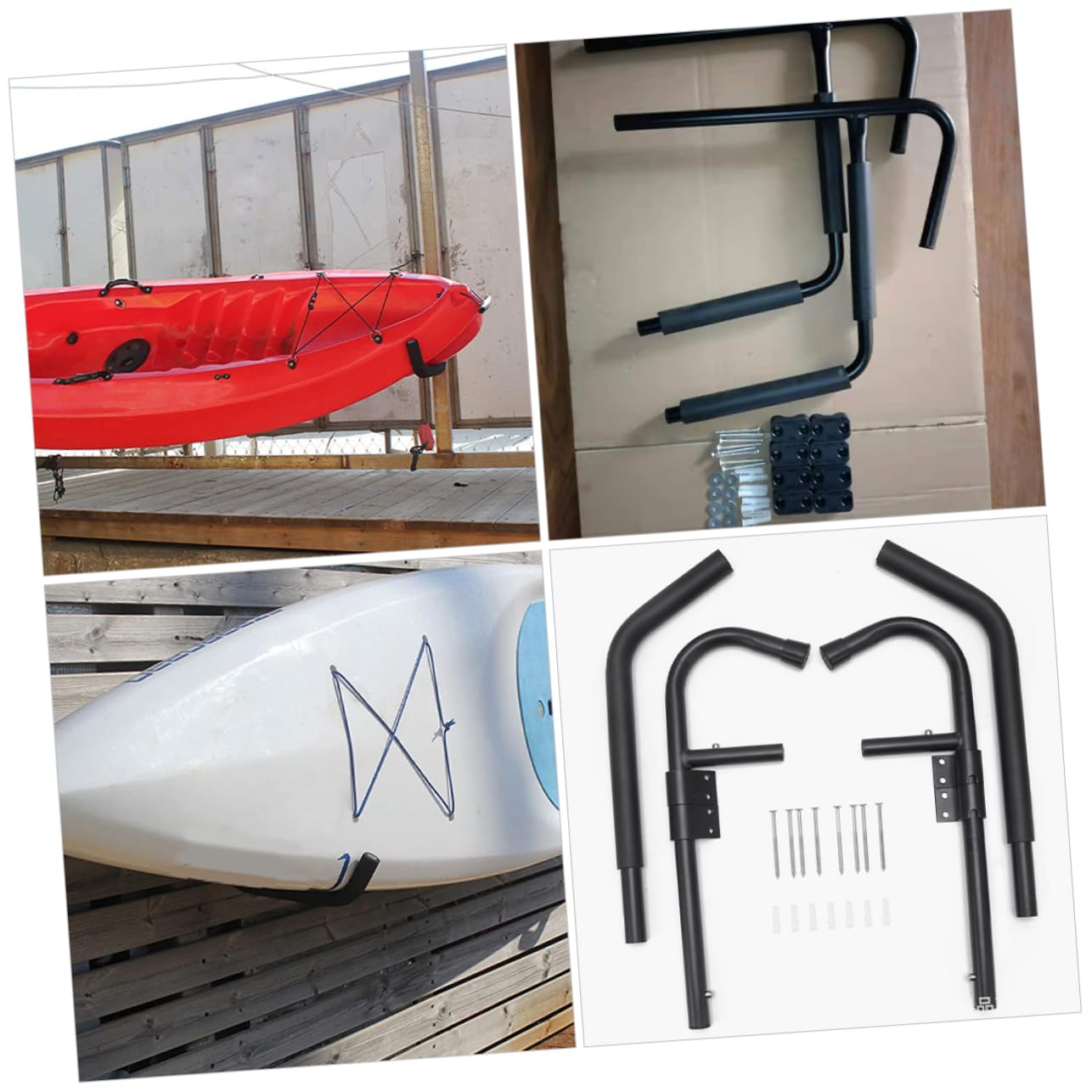 NULYLU 2sets Wall-Mounted Kayak Hangers of Metal Canoe Holders Storage Racks for Space-efficient Garage Organization Easy Installation for Kayaks and Canoes