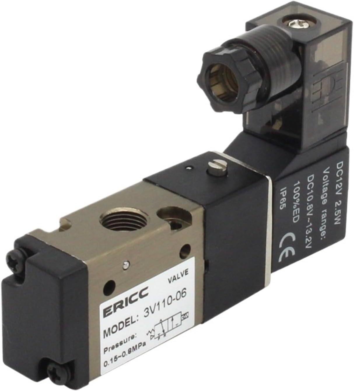 3V110-06 12V 1/8" Normally Closed Solenoid Valve 3 Way Pneumatic Air Solenoid Control Valve Alumium Body(3V110-06NC AC220V)