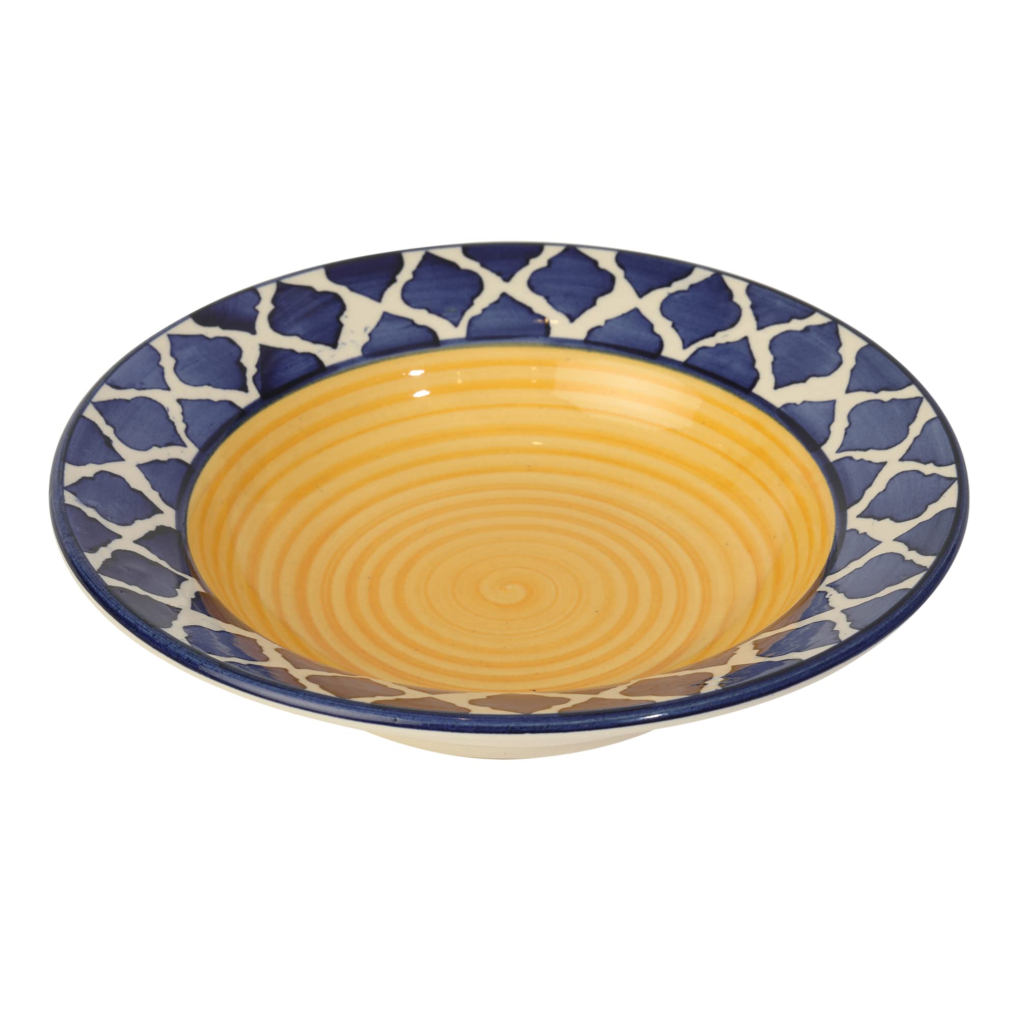 Saras Aajeevika Blue Pottery Art Pottery Ceramic Wall Hanging Handmade 8 Inch Round Plate