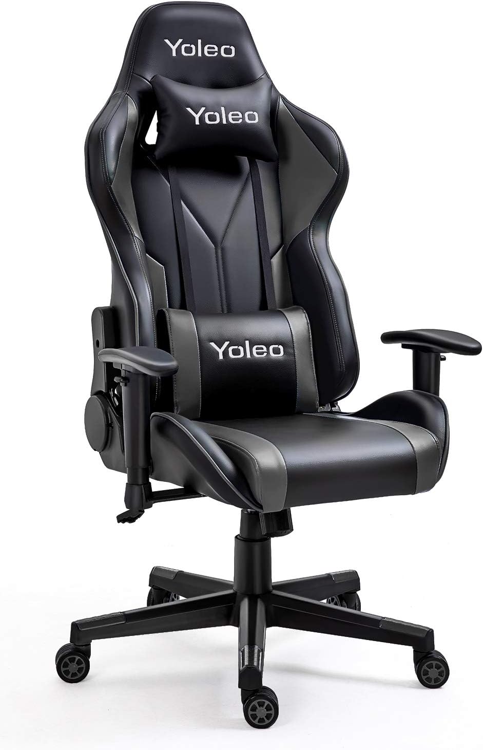Gaming Chair -Yoleo Ergonomic Computer Gaming Chair Adjustable Armrest High Back Office Chair Mute Casters Desk Chair with Lumbar Support and Headrest, Recliner Chair BIFMA Certified Black/Grey