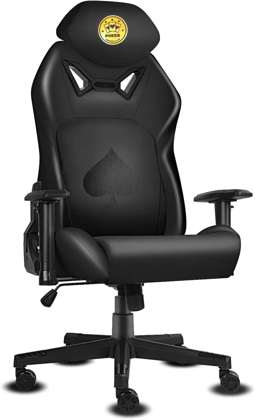 Modern-Depo Ergonomic Video Poker Gaming Chair Recliner with Texas Hold'em Sign Swivel Chair with Poker Logo, Lumbar Support, Headrest, Height Adjustable for Study, Home Office, Black Poker 4