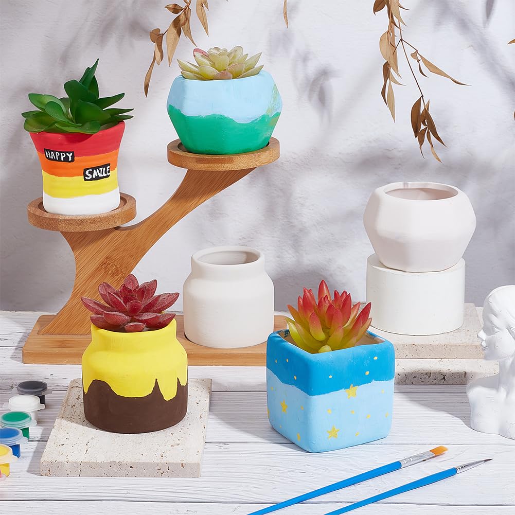 Chuangdi 6-teiliges DIY-Keramik-Sukkulententopf-Set – Bemalbare Tier-Töpfe, Ca. 8,5 X 10 Cm, Mit Farben, Pinseln & Paletten