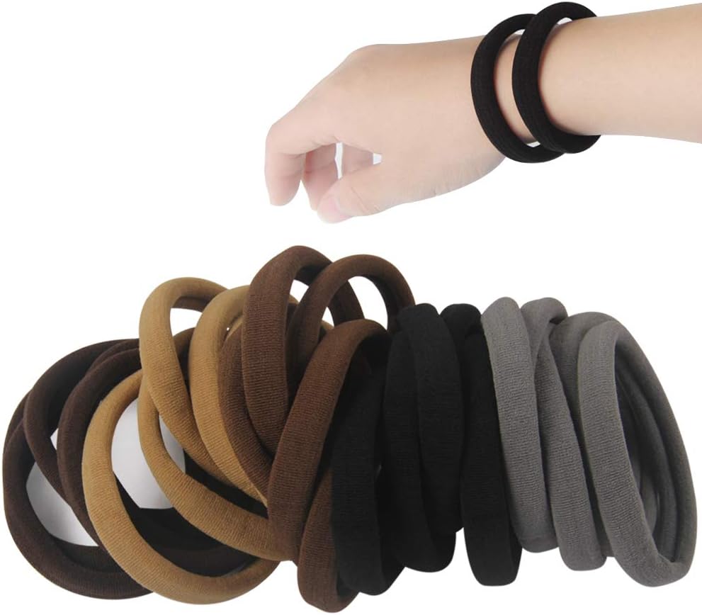 Gosikiu 20 PCS Large Seamless Cotton Hair Ties Band for Thick and Curly Hair bulk