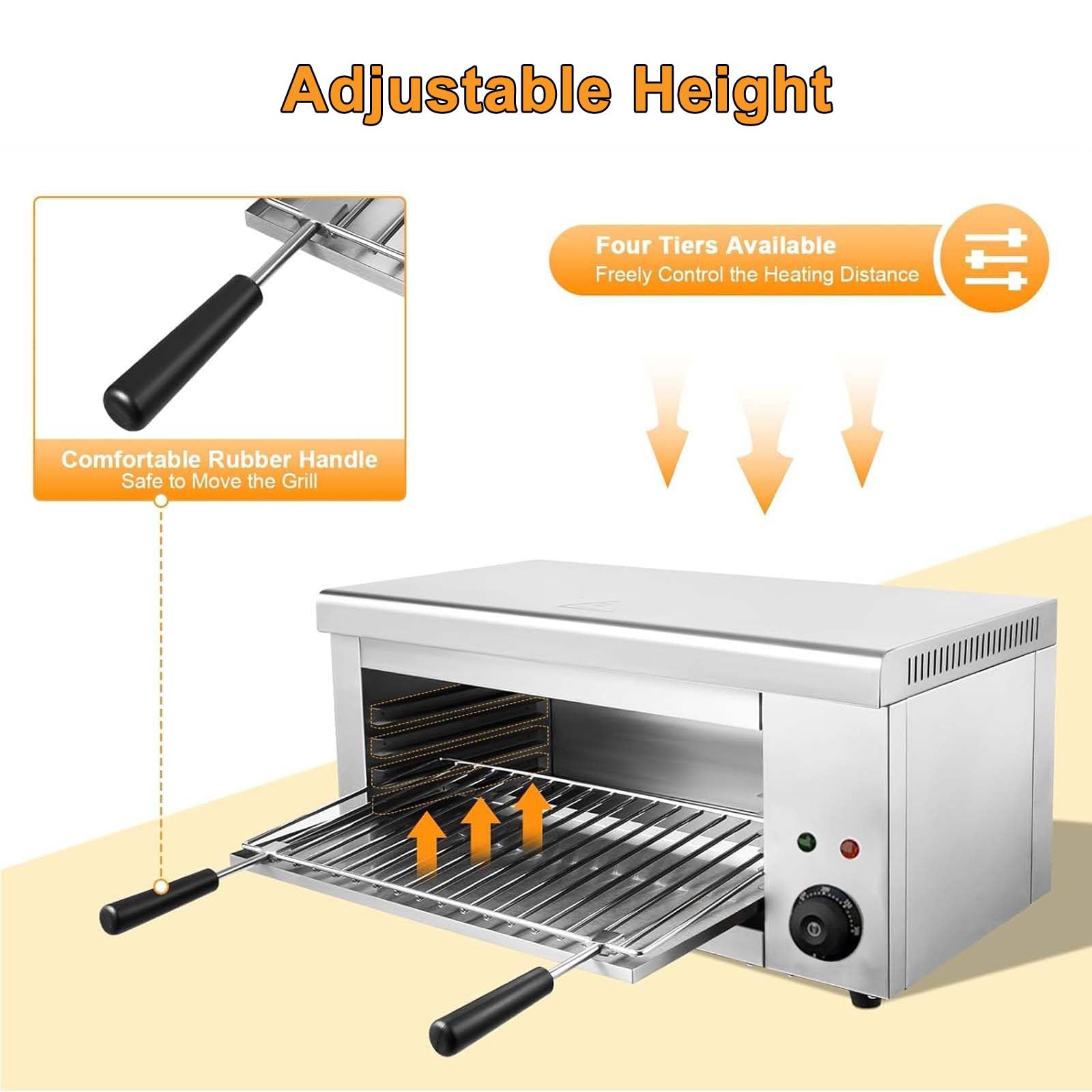 Salamandra Eléctrica Profesional De 2000 W, Gratinador De Acero Inoxidable con Temperatura De 50–300 °c, Parrilla Ajustable En 4 Alturas Y Bandeja Recogegotas