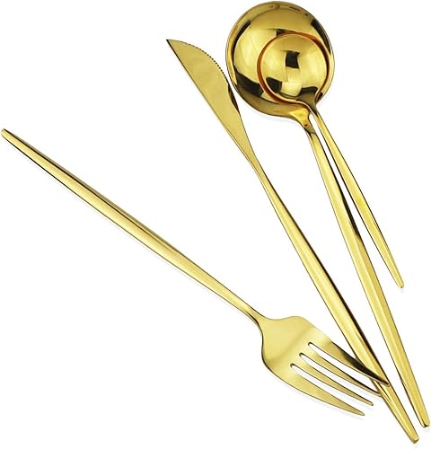 Miniatura 5 de Set de cubiertos Gugrida, juego de cubertería reutilizable, de acero inoxidable 18/10, set de cubiertos reflejantes, ideal para reuniones familiares