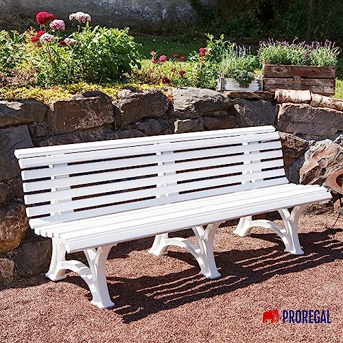 PROREGAL Gartenbank Jamaika | 4-Sitzer | Weiß | HxBxT 80x200x64cm | Witterungs- & UV-beständiger Kunststoff | Parkbank Sitzbank Außenbereich Garten Balkon Terrasse