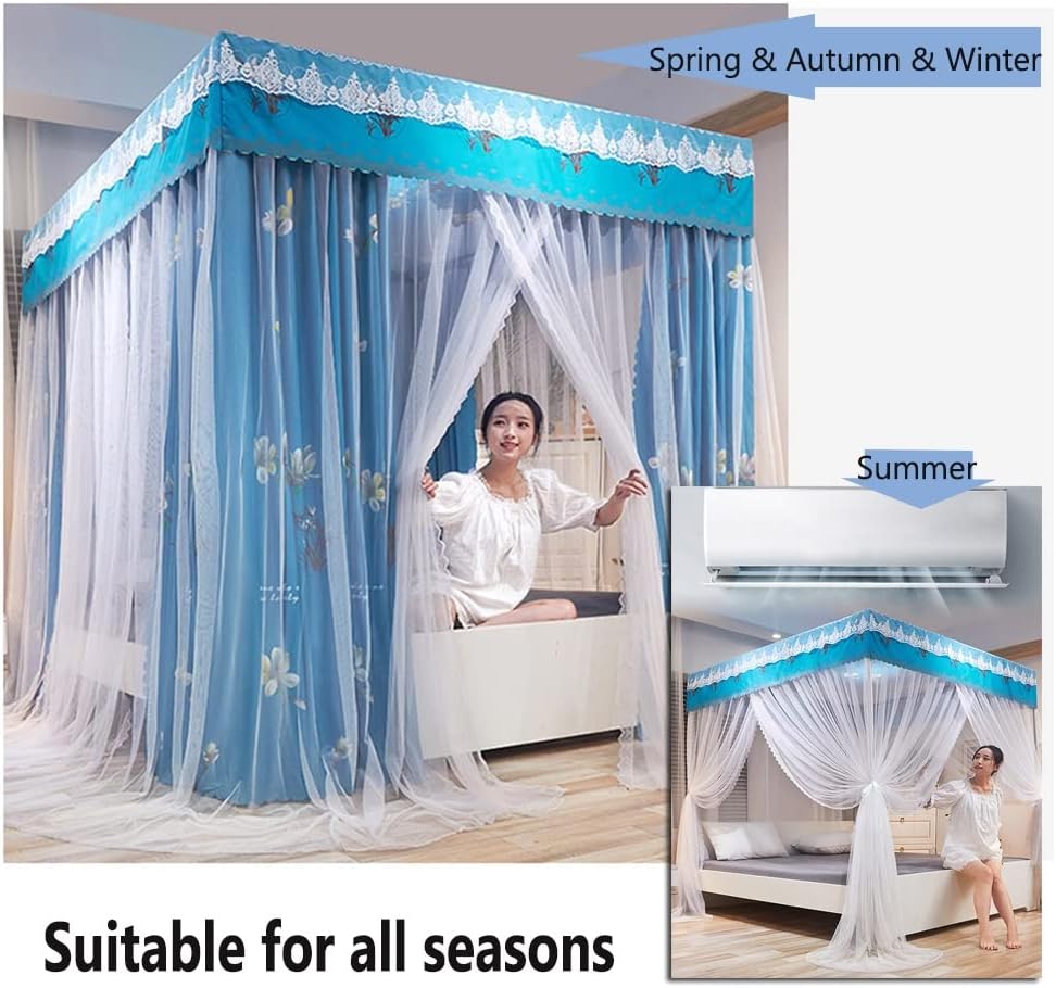Fabric Bed Drapes Mesh Protection Canopy Shielding Netting,Double Deluxe Bed Canopy Mosquito net, Bedroom Decorative Bed Curtain for Year-Round use, with Metal Bracket (Color : B, Size : 120