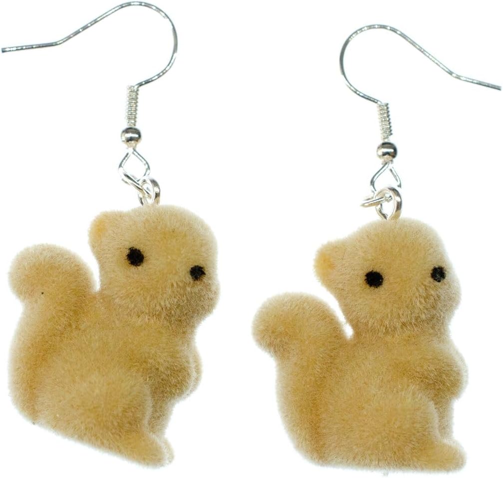 Miniblings Squirrel Earrings Hanger Forest Rodent Autumn Nature Flock Beige - Handmade Fashion Jewelry - Hanger Ear Rings