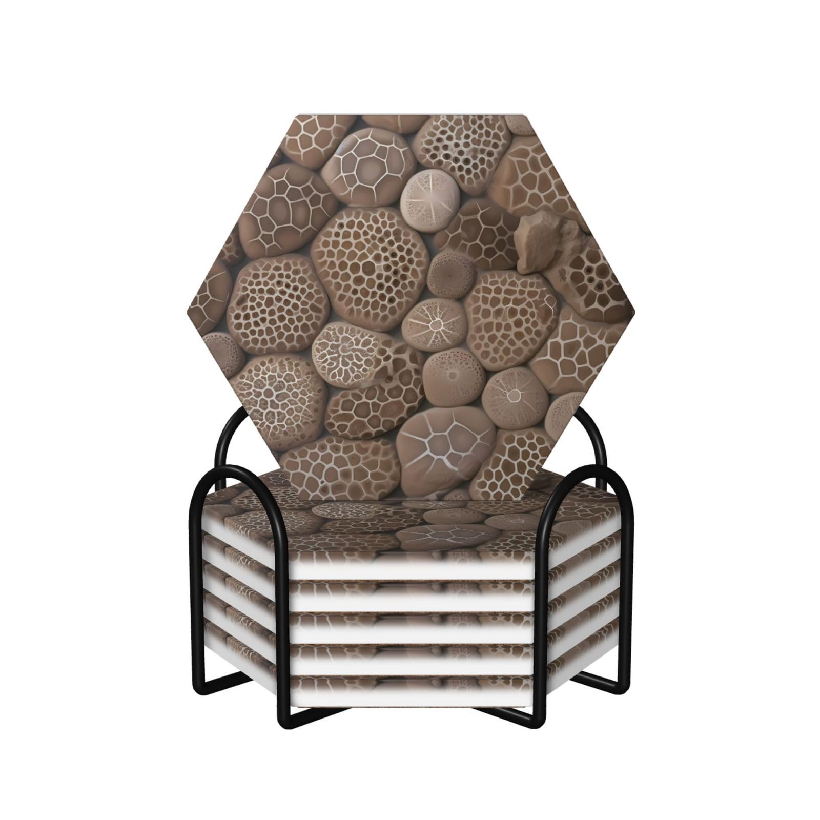 Dessous de verre de mariage Petoskey Stone en céramique avec support