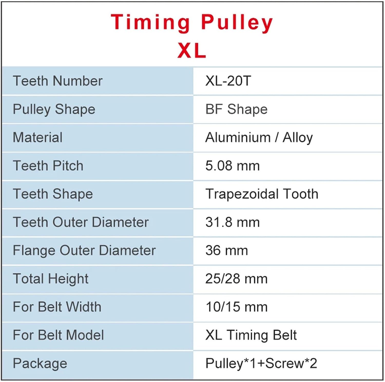 XL20T Timing Pulley Bore 4/5/14/20mm Teeth Pitch 5.08 Aluminum Width 11mm 1Pcs(8 mm)