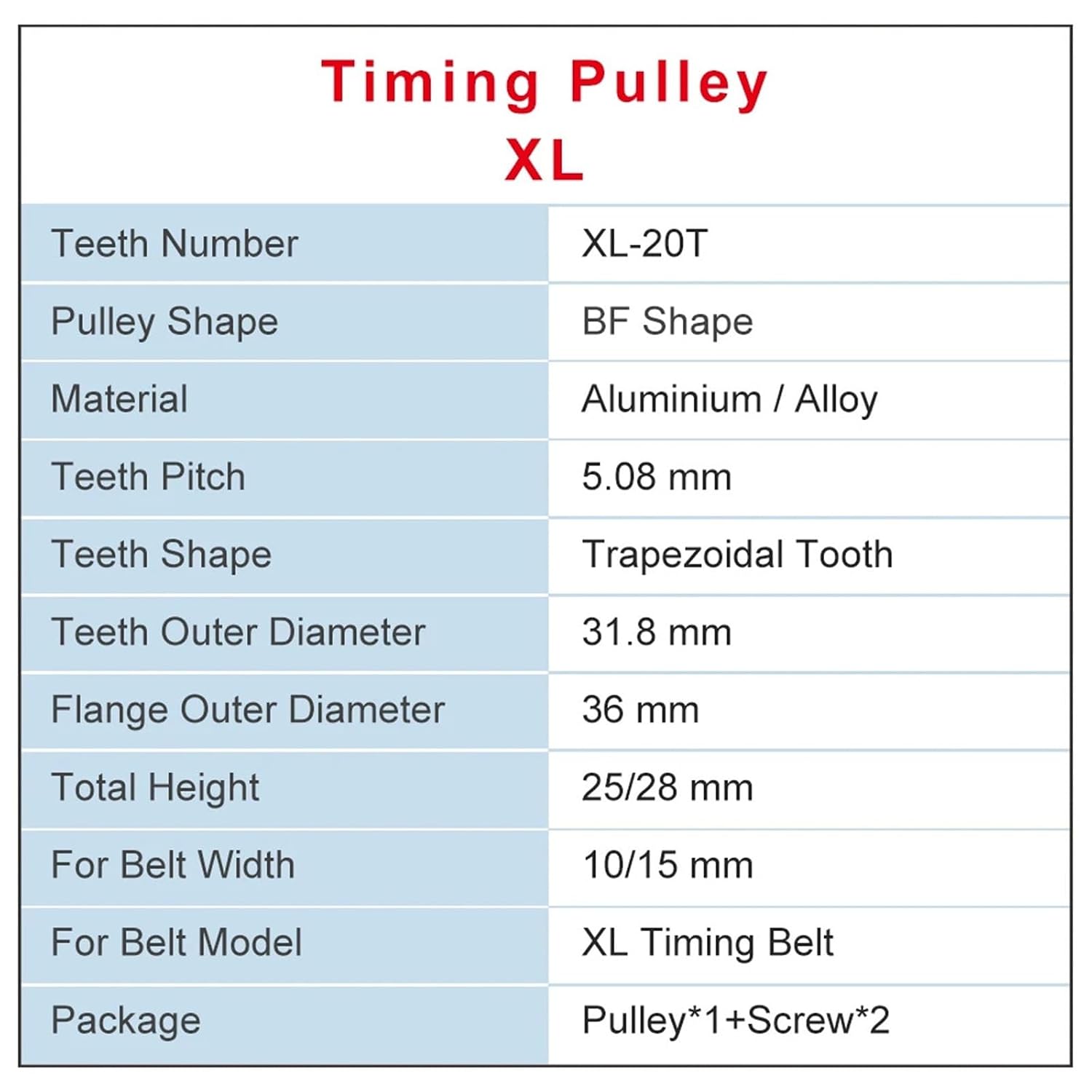 XL20T Timing Pulley Bore 4/5/14/20mm Teeth Pitch 5.08 Aluminum Width 11mm 1Pcs(17 mm)