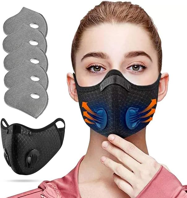 Sport_Mask, With 5X PM2.5 Filters | Use for Bicycle Racing| Fitness_Mask | Unisex_Masks| Running Skiing | Outdoor Sport| Anti-Pollution Sports_Mask with Activated Carbon Filters - UK Seller Black