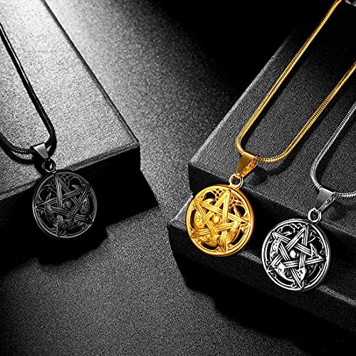 Hipunk Mens Pentagram Pentacle Necklace - Wiccan Pagan Crescent Moon Irish Pendant Magical Star Celtic Knot 316L Stainless Steel Black Gun Plated Tetragrammaton Satanism Jewelry Sp0017B #TOP6