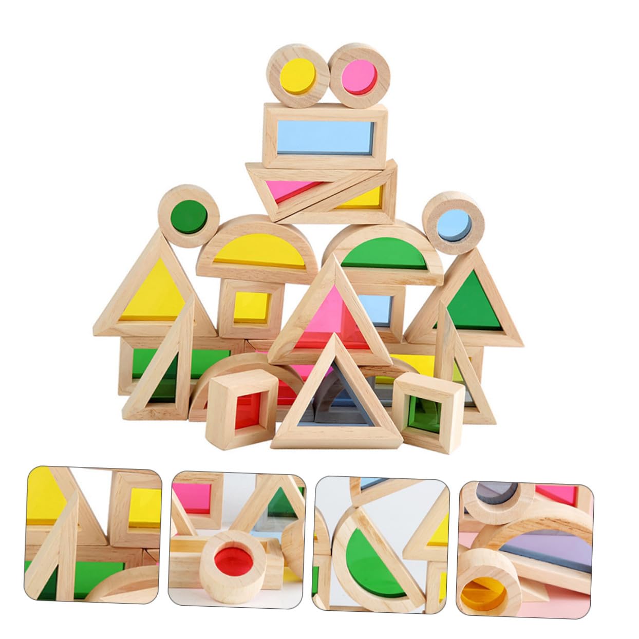 Uonlytech 24 Pezzi Blocchi da Costruzione in Legno Colorati Giochi Montessori per Anni Giocattoli Educativi Cognitivi Forme e Colori Stimolanti per Ragazzi e Ragazze