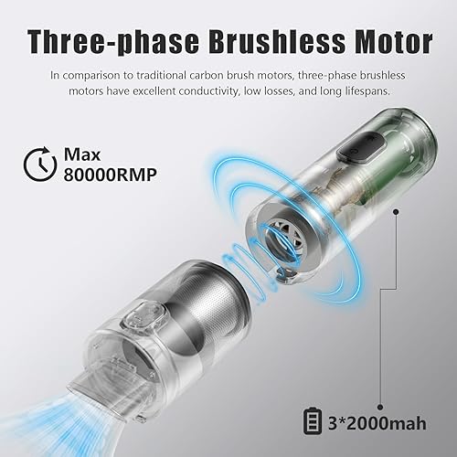 Miniatura 3 de Aspiradora de coche de alta potencia, 13000 Pa, aspiradora portátil de alta potencia con pantalla LED, 2 velocidades, 30 minutos de tiempo de