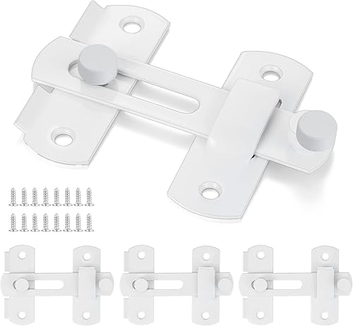 Miniatura 9 de Paquete de 6 pestillos para puerta de granero, 3.93 x 2.75 pulgadas, de acero inoxidable blanco, cerraduras de puerta abatibles, cerraduras de