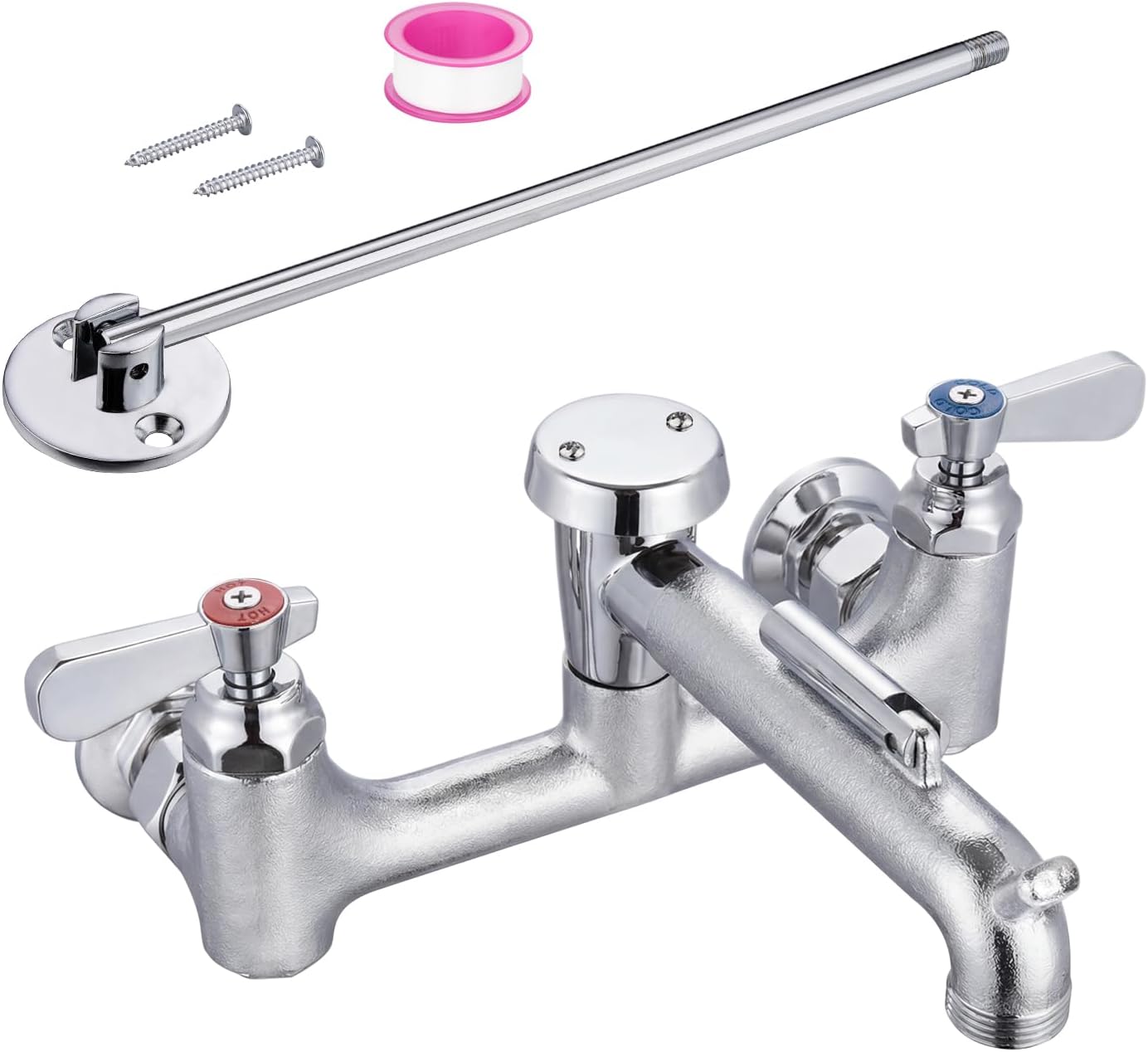 [CA avail] Sepaitek Commercial Mop Sink Faucet 8" Center, Heavy-Duty Wall Mount Utility Faucet with Vacuum Breaker 3/4" Hose Thread, Industrial Outdoor Laundry Slop Hot and Cold Hose Bib, Brass Casted