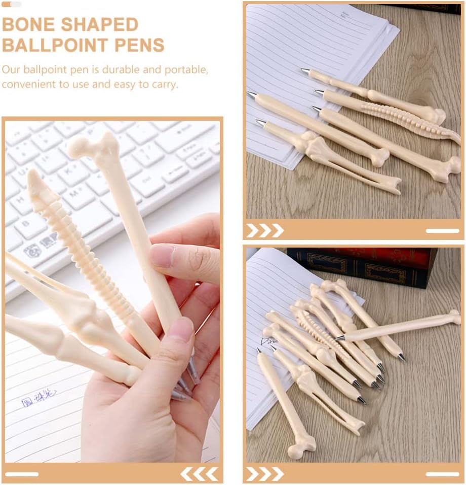 Operitacx 20Pcs Bone Shape Ballpoint Pens, 0.7mm Black Ink Creative Novelty Bone Pens for Doctor Nurses, Halloween School Office Supply